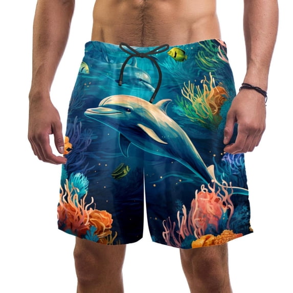 luoweisi Men's Beach Shorts Quick Dry Swim Trunks with Mesh Lining Dolphin 2XL