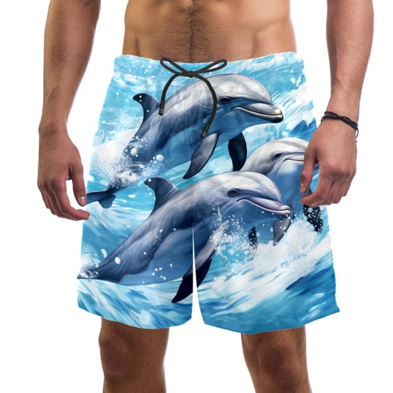 luoweisi Men's Beach Shorts Quick Dry Swim Trunks with Mesh Lining Dolphin L