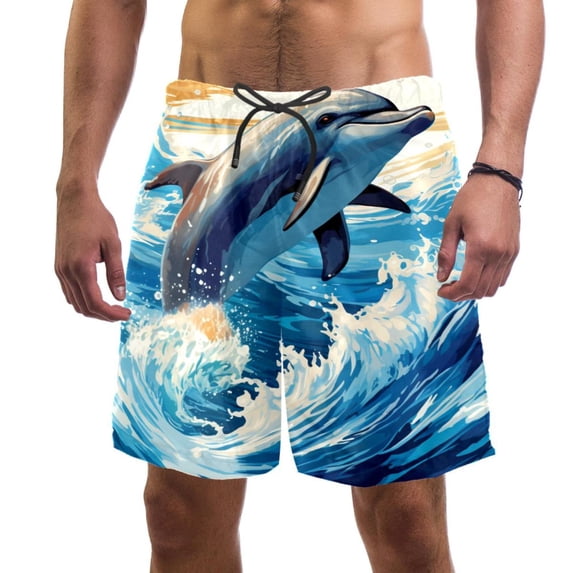 luoweisi Men's Beach Shorts Quick Dry Swim Trunks with Mesh Lining Dolphin L