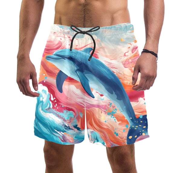 luoweisi Men's Beach Shorts Quick Dry Swim Trunks with Mesh Lining Dolphin S