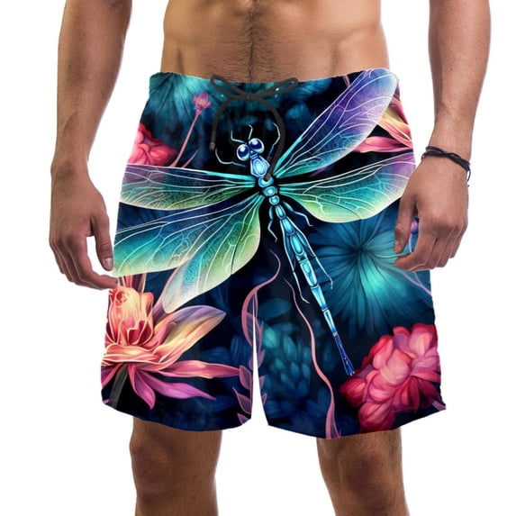 luoweisi Men's Beach Shorts Quick Dry Swim Trunks with Mesh Lining Dragonfly 2XL