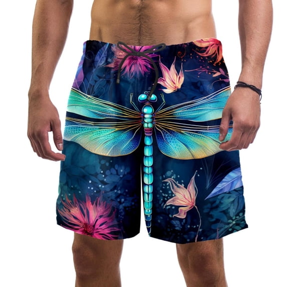luoweisi Men's Beach Shorts Quick Dry Swim Trunks with Mesh Lining Dragonfly L