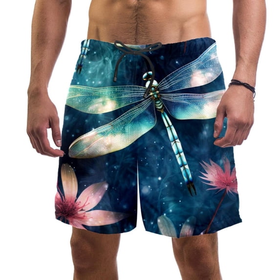 luoweisi Men's Beach Shorts Quick Dry Swim Trunks with Mesh Lining Dragonfly L