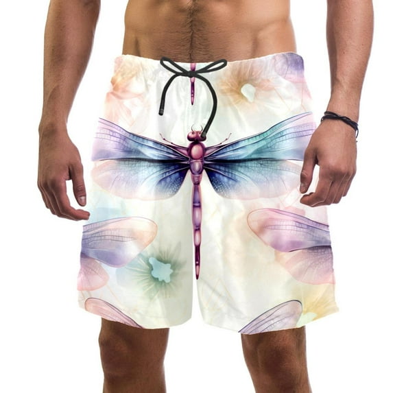 luoweisi Men's Beach Shorts Quick Dry Swim Trunks with Mesh Lining Dragonfly L