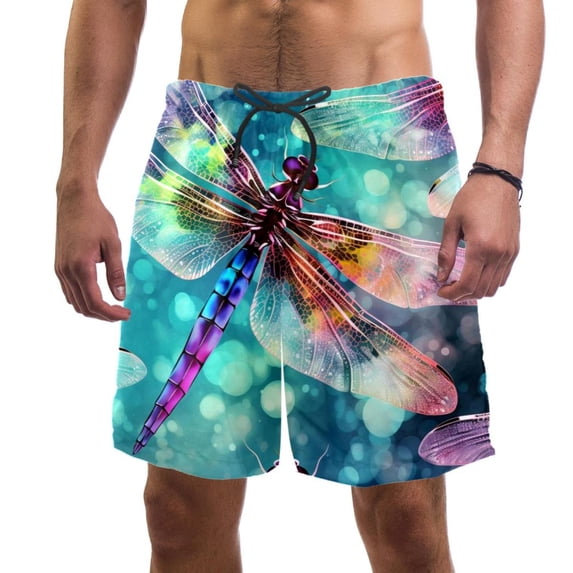 luoweisi Men's Beach Shorts Quick Dry Swim Trunks with Mesh Lining Dragonfly L