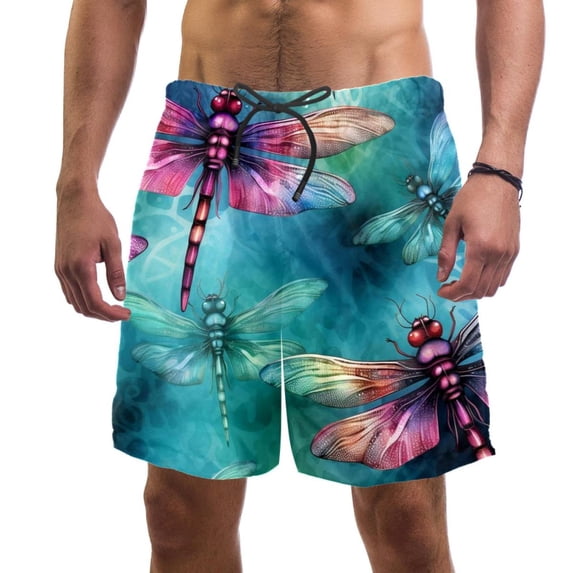 luoweisi Men's Beach Shorts Quick Dry Swim Trunks with Mesh Lining Dragonfly L