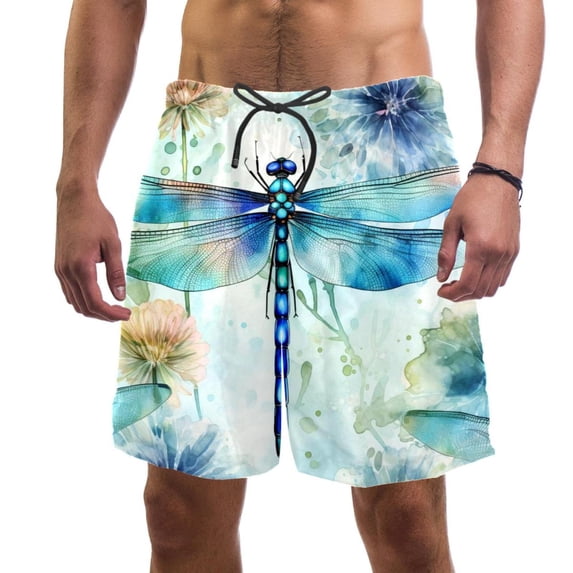 luoweisi Men's Beach Shorts Quick Dry Swim Trunks with Mesh Lining Dragonfly L