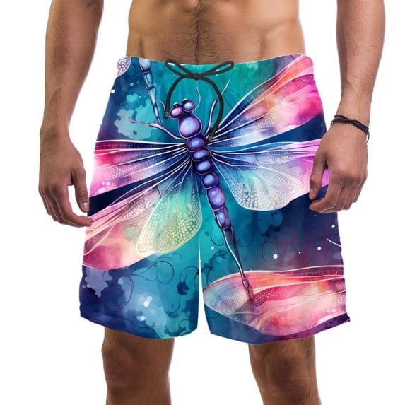 luoweisi Men's Beach Shorts Quick Dry Swim Trunks with Mesh Lining Dragonfly L