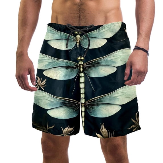 luoweisi Men's Beach Shorts Quick Dry Swim Trunks with Mesh Lining Dragonfly L