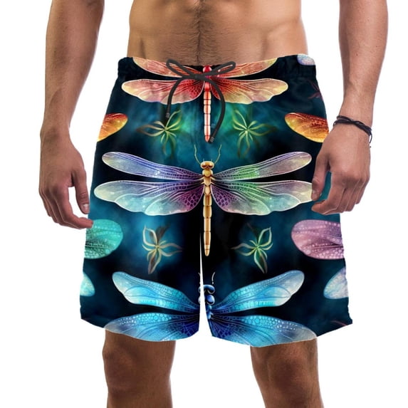 luoweisi Men's Beach Shorts Quick Dry Swim Trunks with Mesh Lining Dragonfly M