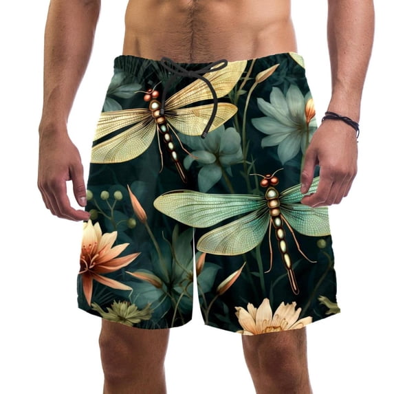 luoweisi Men's Beach Shorts Quick Dry Swim Trunks with Mesh Lining Dragonfly M