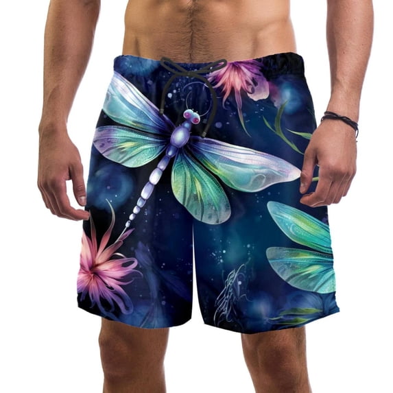 luoweisi Men's Beach Shorts Quick Dry Swim Trunks with Mesh Lining Dragonfly M