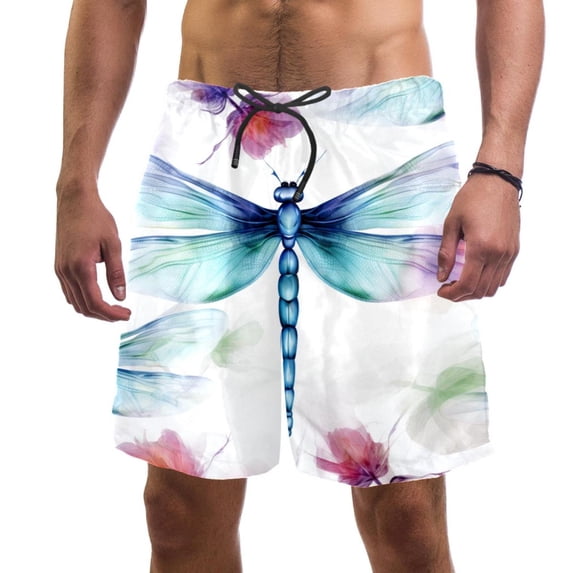 luoweisi Men's Beach Shorts Quick Dry Swim Trunks with Mesh Lining Dragonfly M