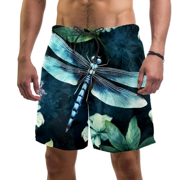 luoweisi Men's Beach Shorts Quick Dry Swim Trunks with Mesh Lining Dragonfly XL