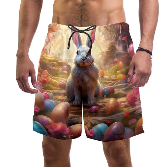 luoweisi Men's Beach Shorts Quick Dry Swim Trunks with Mesh Lining Easter Rabbit 2XL