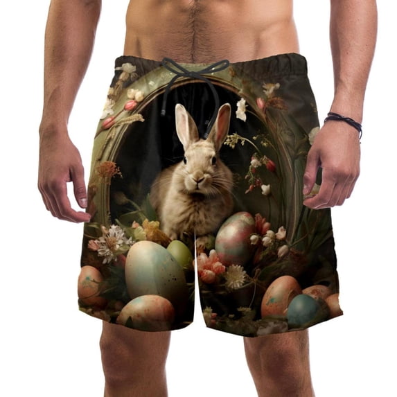 luoweisi Men's Beach Shorts Quick Dry Swim Trunks with Mesh Lining Easter Rabbit L