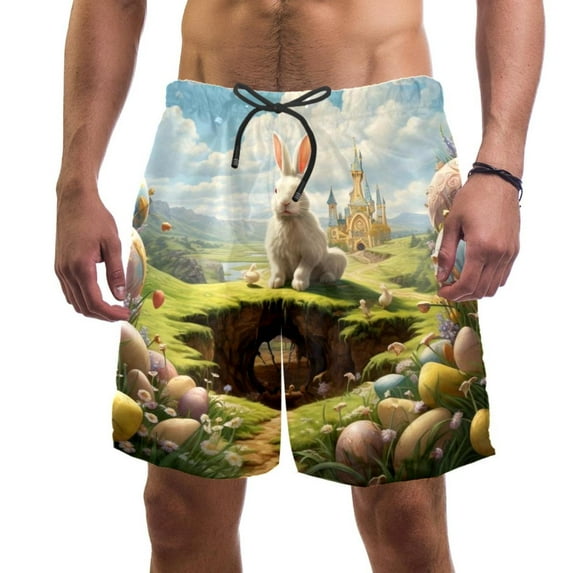 luoweisi Men's Beach Shorts Quick Dry Swim Trunks with Mesh Lining Easter Rabbit L