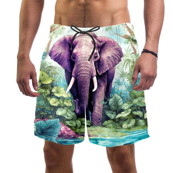 luoweisi Men's Beach Shorts Quick Dry Swim Trunks with Mesh Lining Elephant M