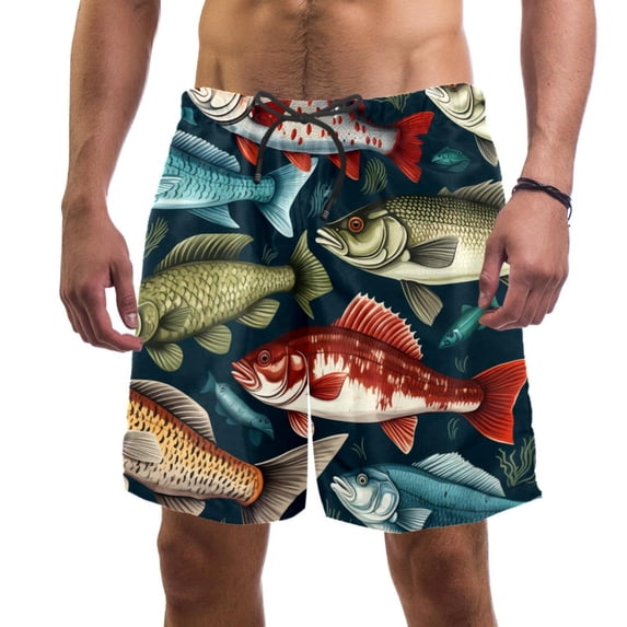 luoweisi Men's Beach Shorts Quick Dry Swim Trunks with Mesh Lining Fish 2XL
