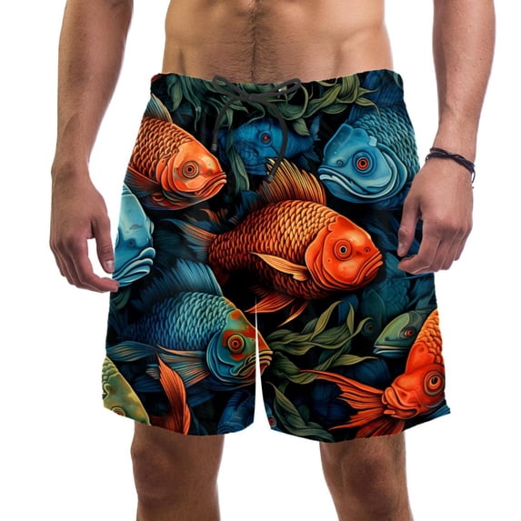 luoweisi Men's Beach Shorts Quick Dry Swim Trunks with Mesh Lining Fish L