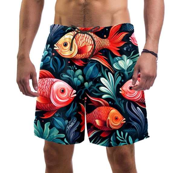 luoweisi Men's Beach Shorts Quick Dry Swim Trunks with Mesh Lining Fish L