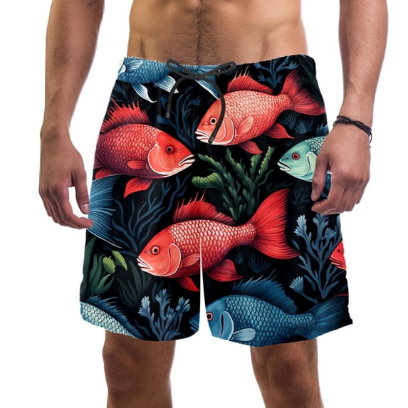 luoweisi Men's Beach Shorts Quick Dry Swim Trunks with Mesh Lining Fish S
