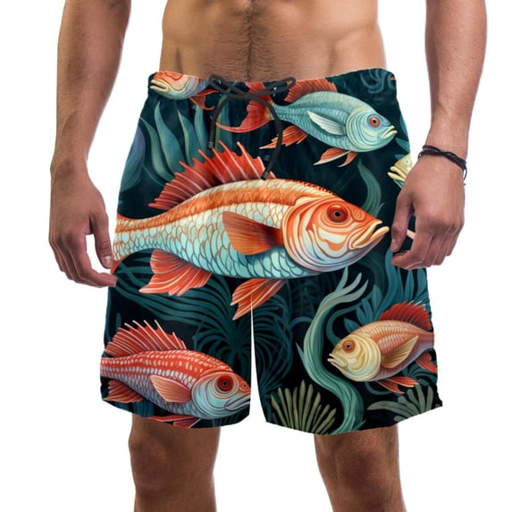 luoweisi Men's Beach Shorts Quick Dry Swim Trunks with Mesh Lining Fish XL