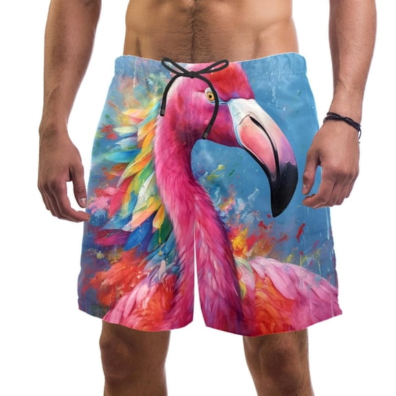 luoweisi Men's Beach Shorts Quick Dry Swim Trunks with Mesh Lining Flamingo M