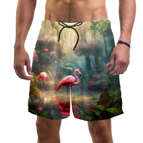 luoweisi Men's Beach Shorts Quick Dry Swim Trunks with Mesh Lining Flamingo XL