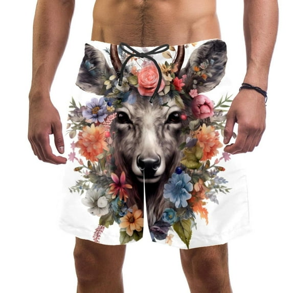 luoweisi Men's Beach Shorts Quick Dry Swim Trunks with Mesh Lining Flower Deer L