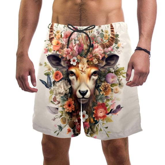 luoweisi Men's Beach Shorts Quick Dry Swim Trunks with Mesh Lining Flower Deer L