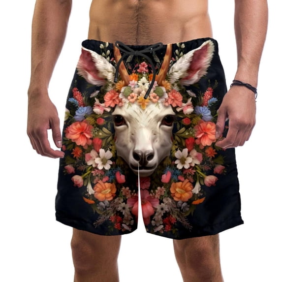 luoweisi Men's Beach Shorts Quick Dry Swim Trunks with Mesh Lining Flower Deer L