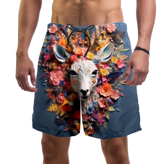 luoweisi Men's Beach Shorts Quick Dry Swim Trunks with Mesh Lining Flower Deer S