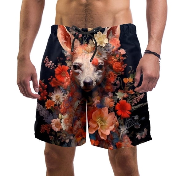 luoweisi Men's Beach Shorts Quick Dry Swim Trunks with Mesh Lining Flower Deer XL
