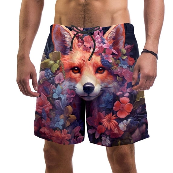 luoweisi Men's Beach Shorts Quick Dry Swim Trunks with Mesh Lining Flower Fox L
