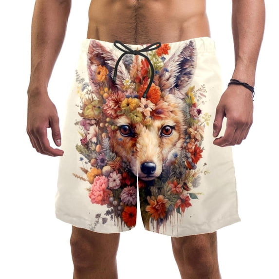 luoweisi Men's Beach Shorts Quick Dry Swim Trunks with Mesh Lining Flower Fox L