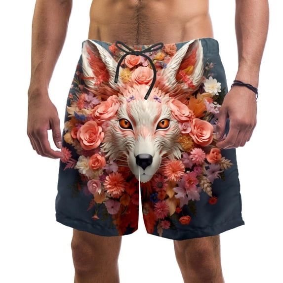 luoweisi Men's Beach Shorts Quick Dry Swim Trunks with Mesh Lining Flower Fox L