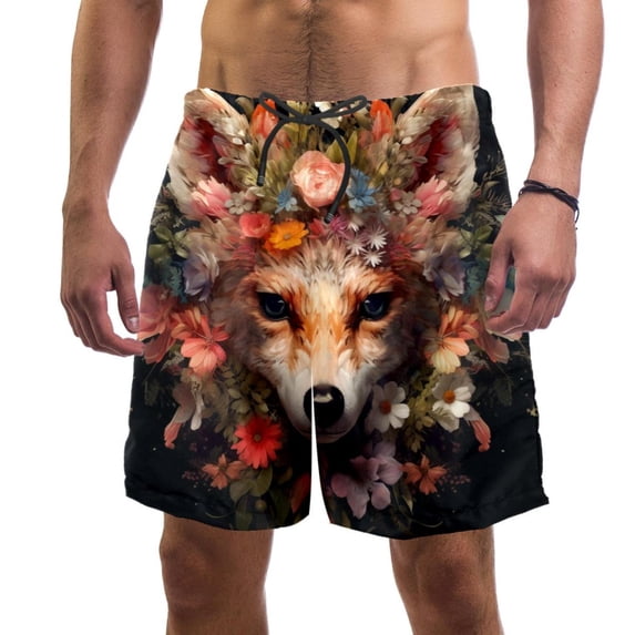 luoweisi Men's Beach Shorts Quick Dry Swim Trunks with Mesh Lining Flower Fox S