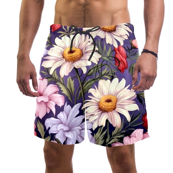luoweisi Men's Beach Shorts Quick Dry Swim Trunks with Mesh Lining Flower L