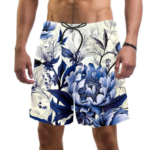 luoweisi Men's Beach Shorts Quick Dry Swim Trunks with Mesh Lining Flower L