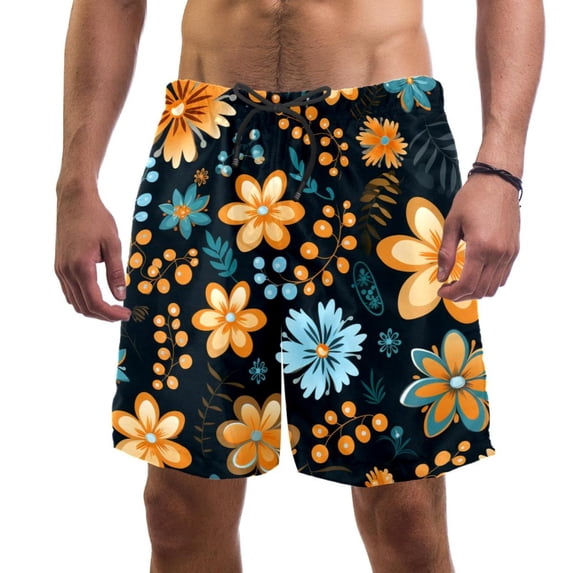 luoweisi Men's Beach Shorts Quick Dry Swim Trunks with Mesh Lining Flower L