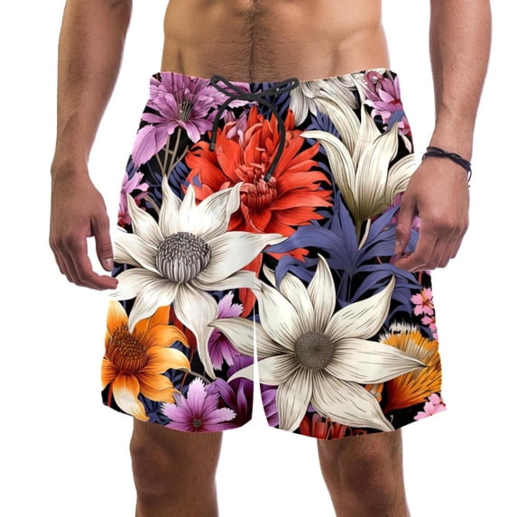 luoweisi Men's Beach Shorts Quick Dry Swim Trunks with Mesh Lining Flower L
