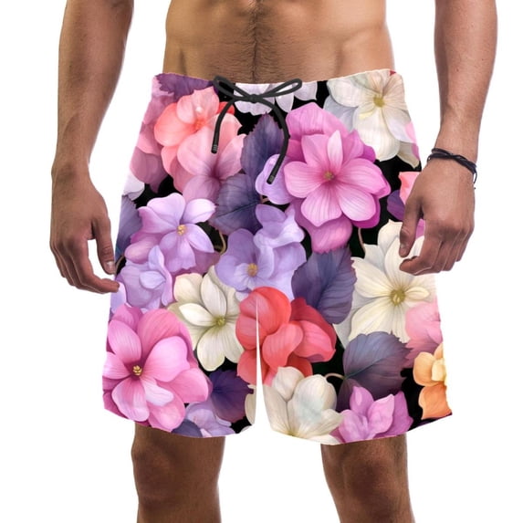 luoweisi Men's Beach Shorts Quick Dry Swim Trunks with Mesh Lining Flower L