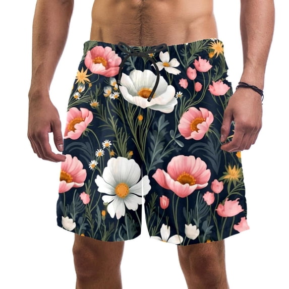 luoweisi Men's Beach Shorts Quick Dry Swim Trunks with Mesh Lining Flower L