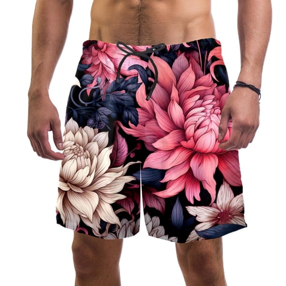 luoweisi Men's Beach Shorts Quick Dry Swim Trunks with Mesh Lining Flower L
