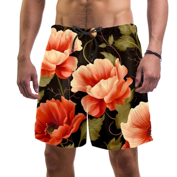 luoweisi Men's Beach Shorts Quick Dry Swim Trunks with Mesh Lining Flower M