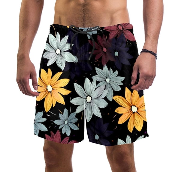 luoweisi Men's Beach Shorts Quick Dry Swim Trunks with Mesh Lining Flower M