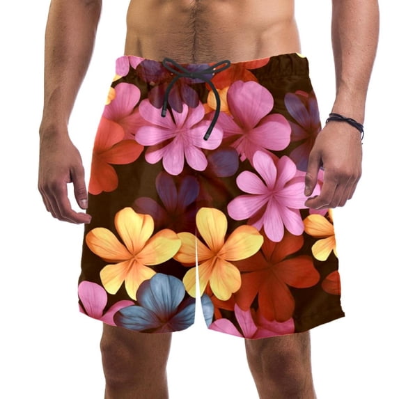 luoweisi Men's Beach Shorts Quick Dry Swim Trunks with Mesh Lining Flower M