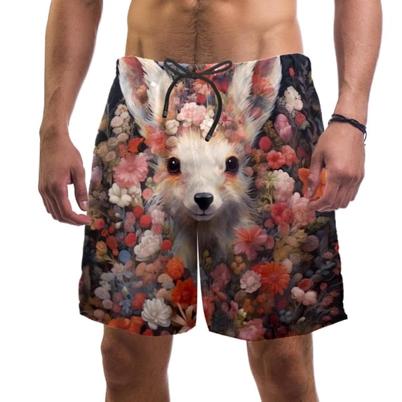 luoweisi Men's Beach Shorts Quick Dry Swim Trunks with Mesh Lining Flower Rabbit 2XL