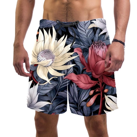 luoweisi Men's Beach Shorts Quick Dry Swim Trunks with Mesh Lining Flower S